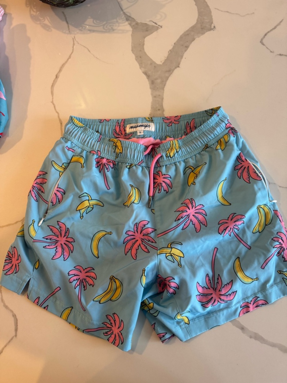 Men's Blue Tropical Palm & Banana Swim Trunks